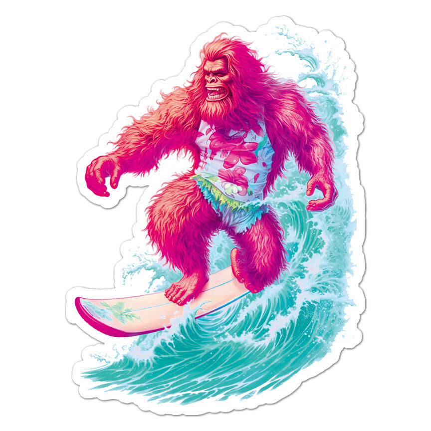 Bigfoot Surfing, Vinyl Decal Sticker, Indoor Outdoor, 3 Sizes, #9227