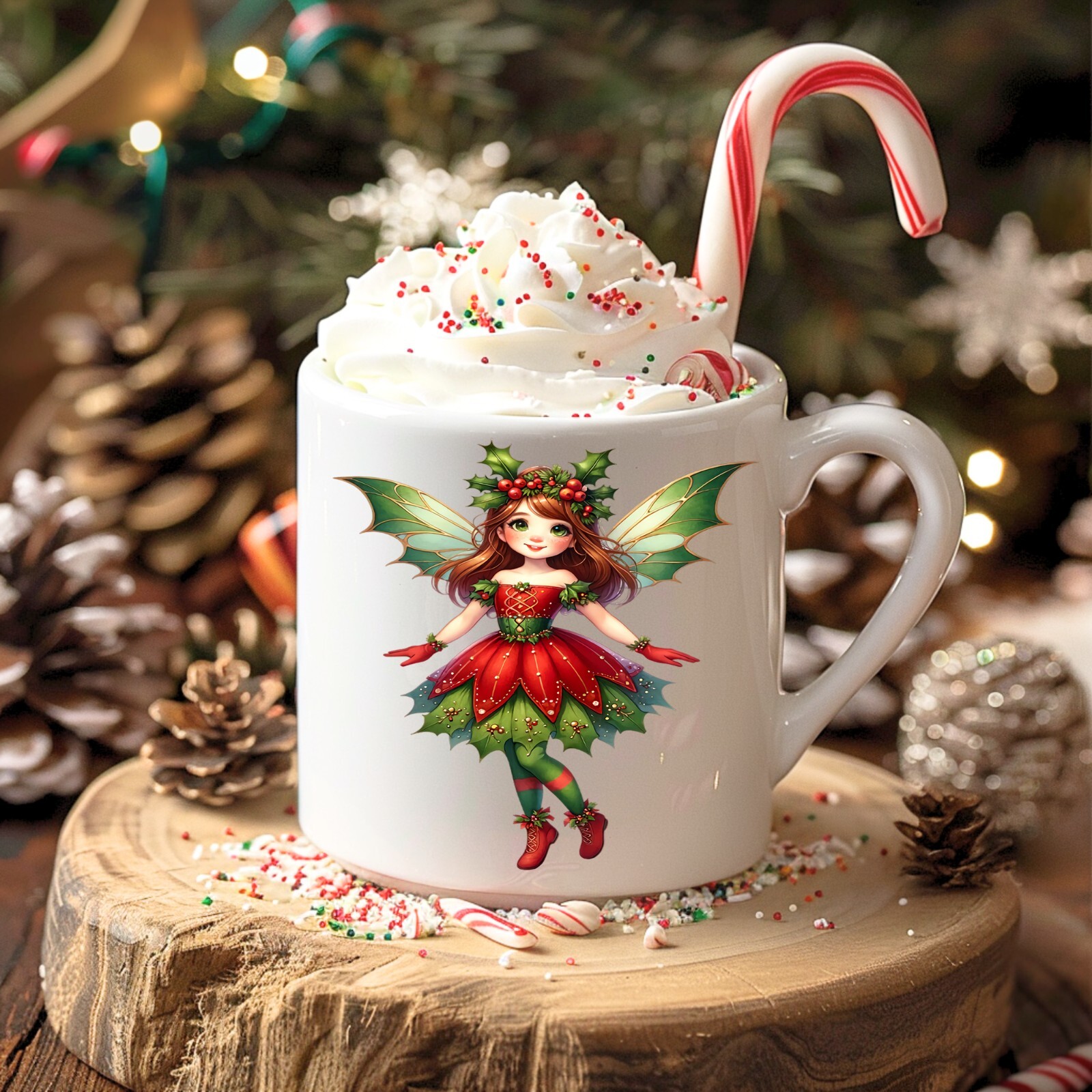 Christmas Holly Fairy UV DTF Transparent Sticker / Decal