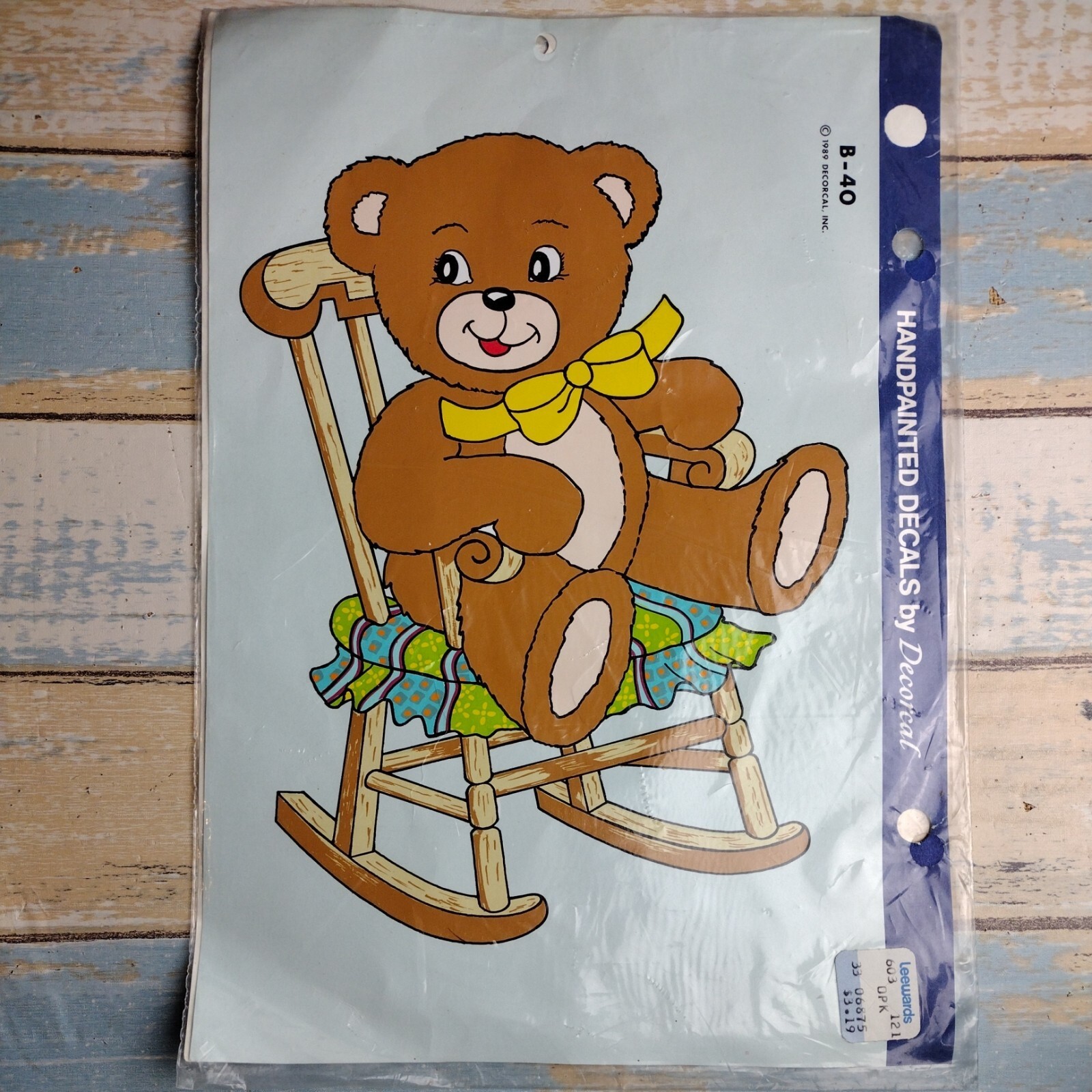 1989 hand painted decal by Decoral Nursery Room Decor B-40 Teddy Bear Rocking