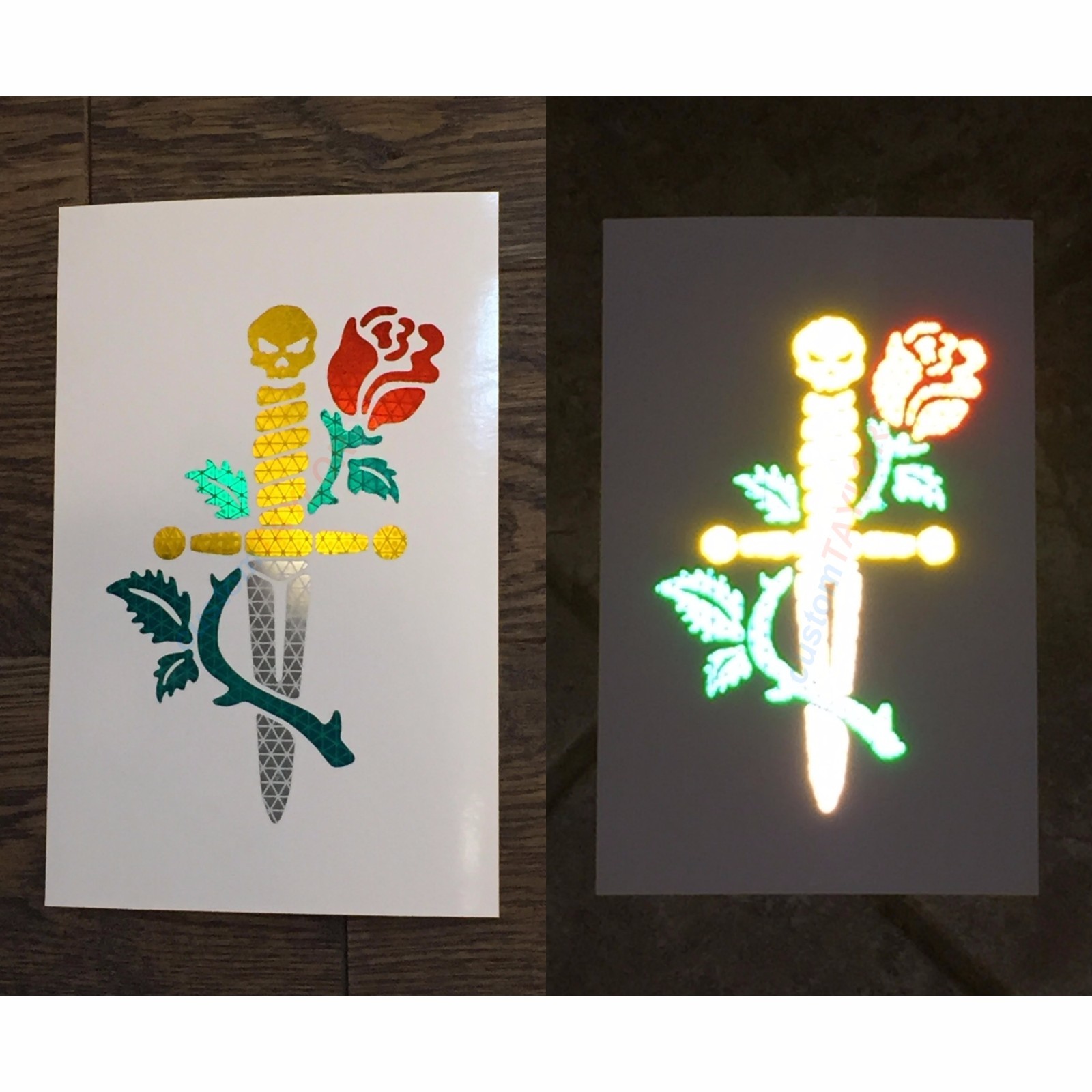 High Intensity REFLECTIVE Skull Dagger Rose Decals Stickers Window Car Moto Bike