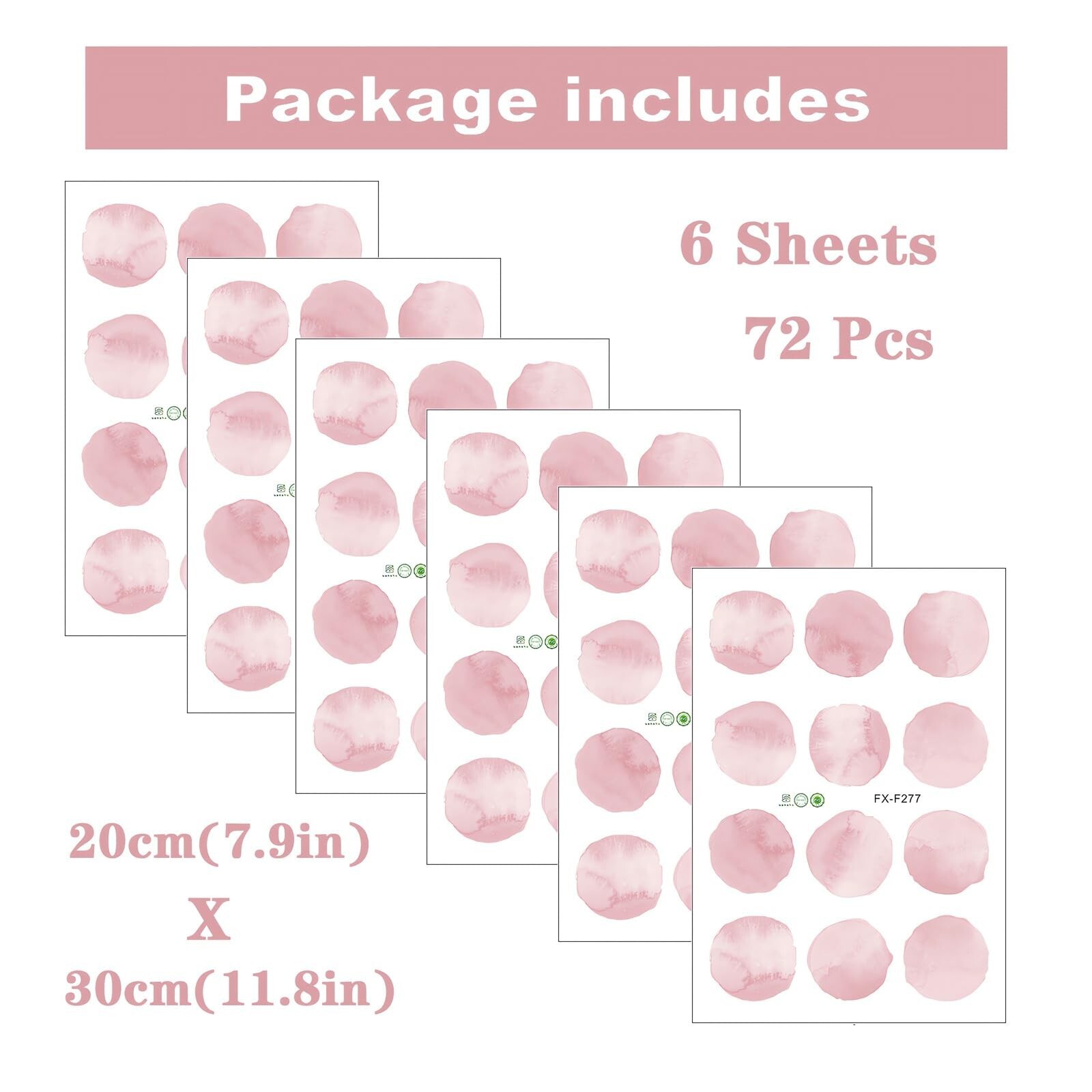 6 Sheets 72 Pcs Light Pink Watercolor Polka Dot Wall Stickers, sacinora DIY C…