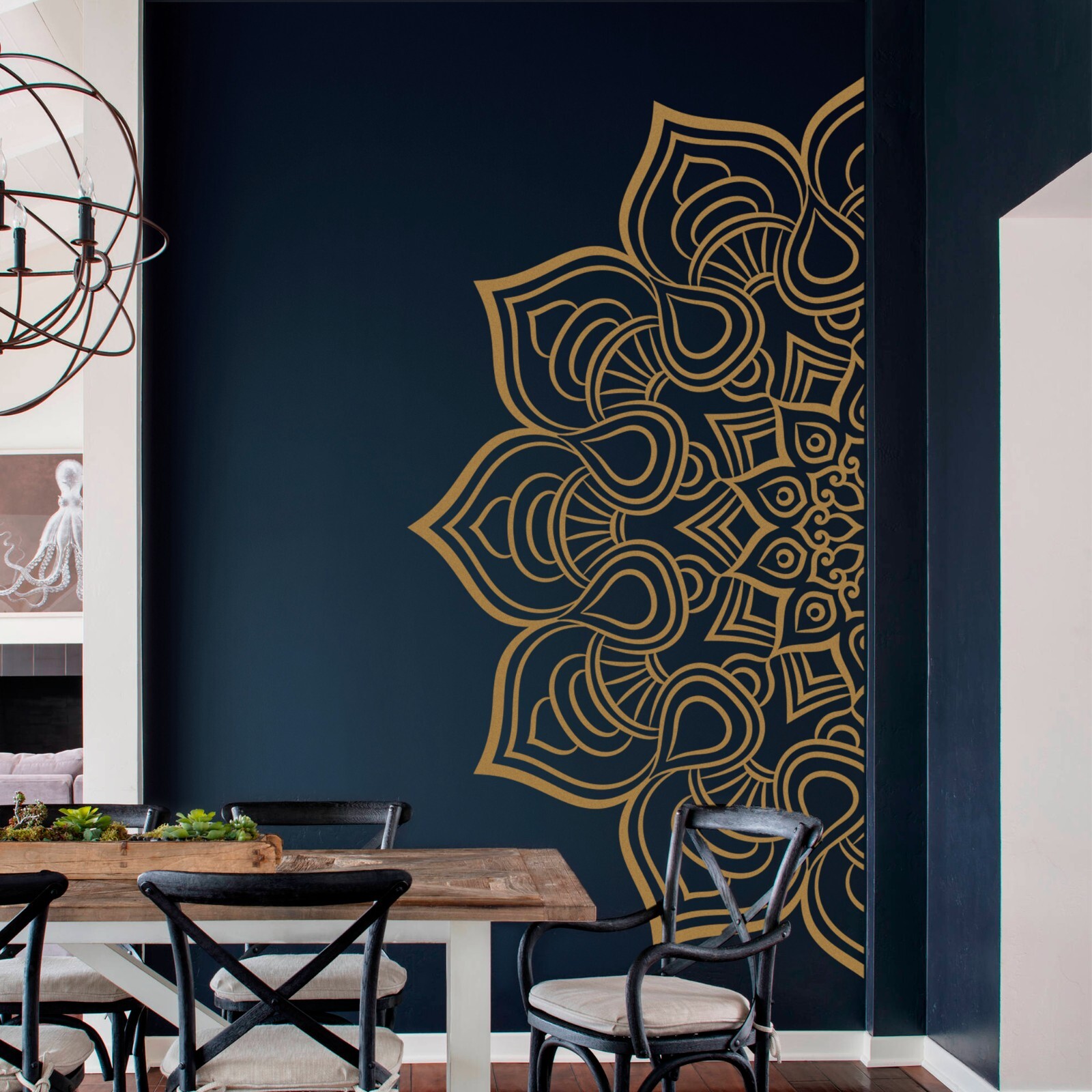 Mandala in Half Wall Sticker, Wall Decal, Yoga, Boho, Sticker for Meditation #12