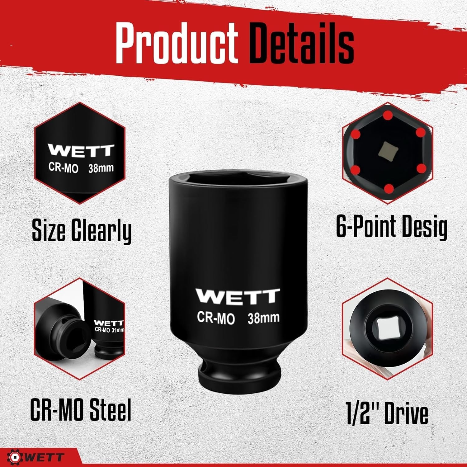 1/2" Drive Deep Large Impact Socket Set, 11-Piece Spindle Axle Nut Wheel Wrench