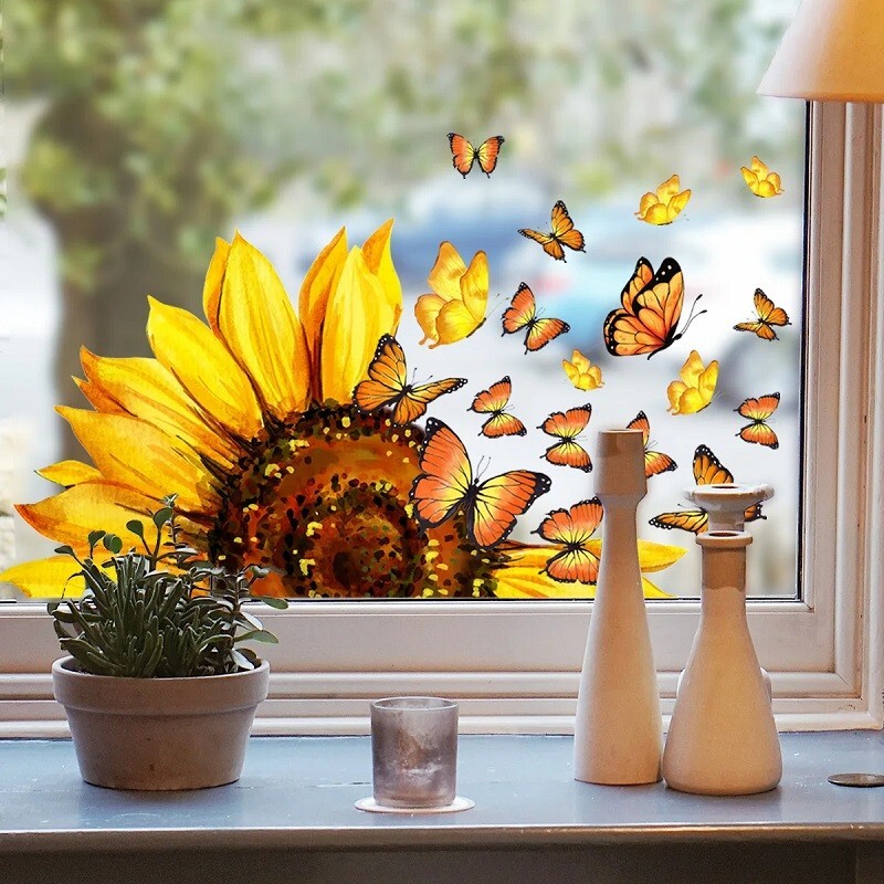 Wall Sticker Butterfly Flower Decal Vinyl Art Bedroom Kitchen Window Home Decor