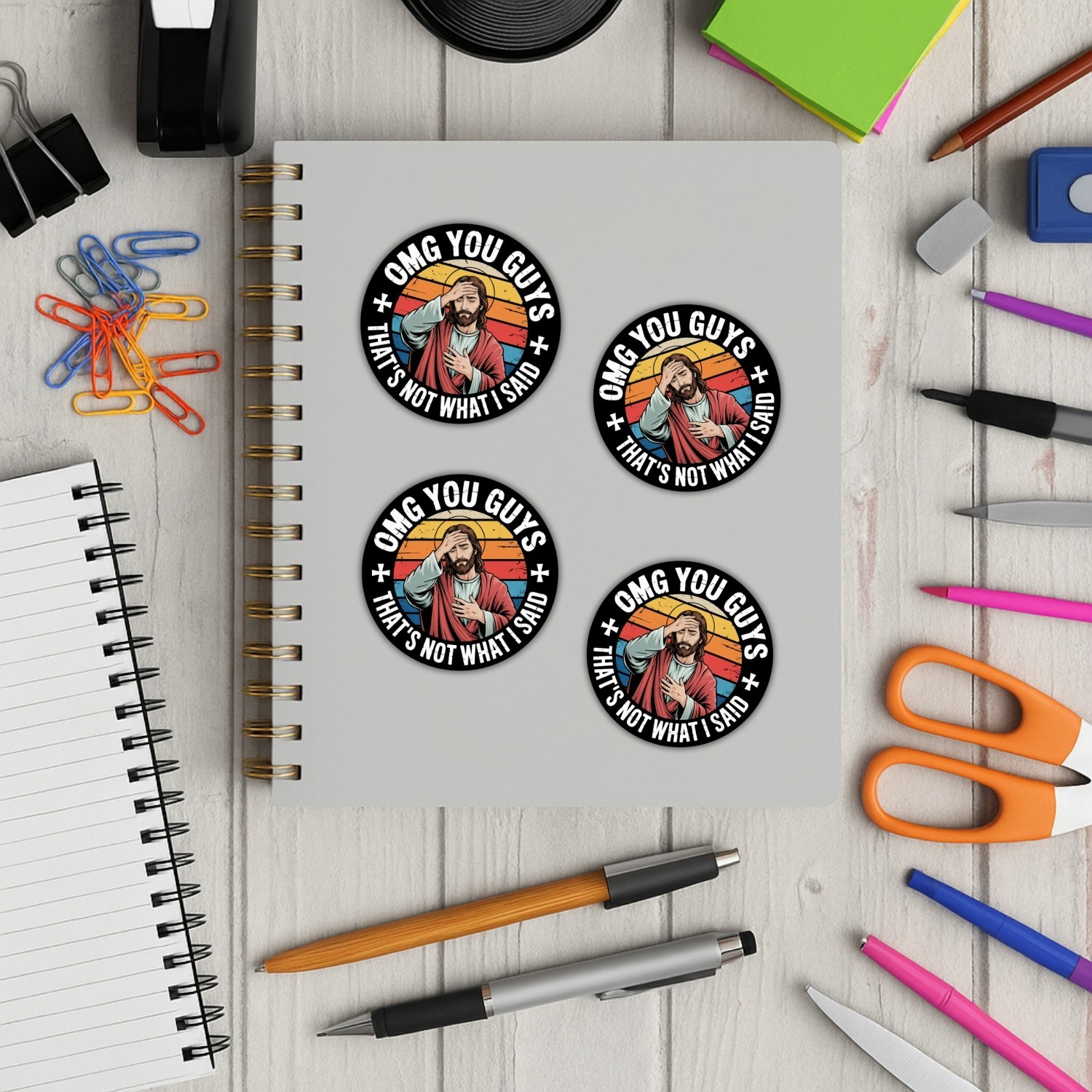 4PCS Funny Religious Meme Stickers Retro Color Vinyl Decal Gift Set