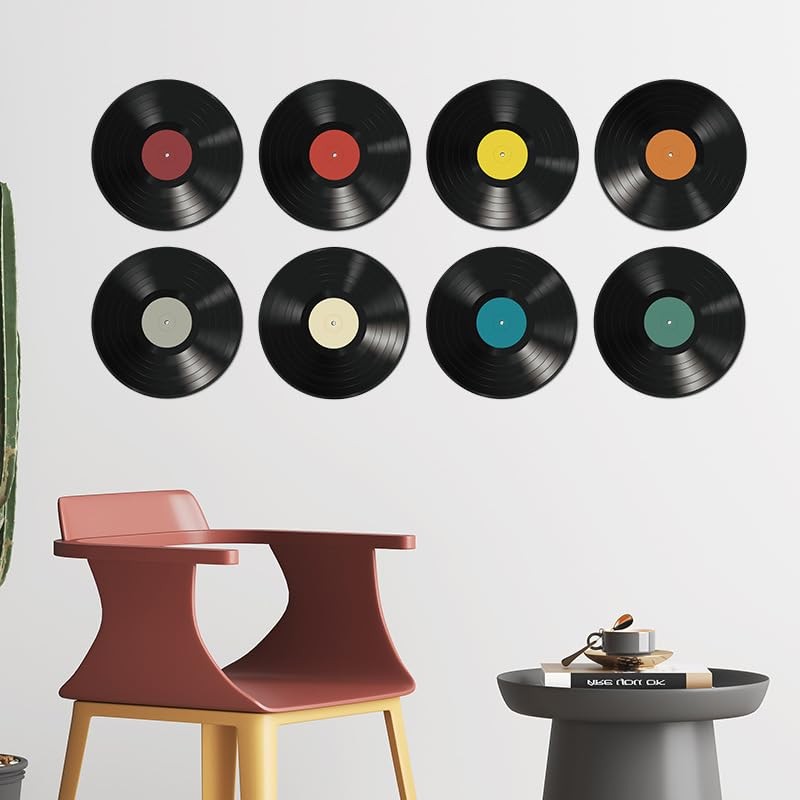 8Pcs 9in Colorful Vinyl Records Decor Wall Stickers, Album Cover Posters Vint…