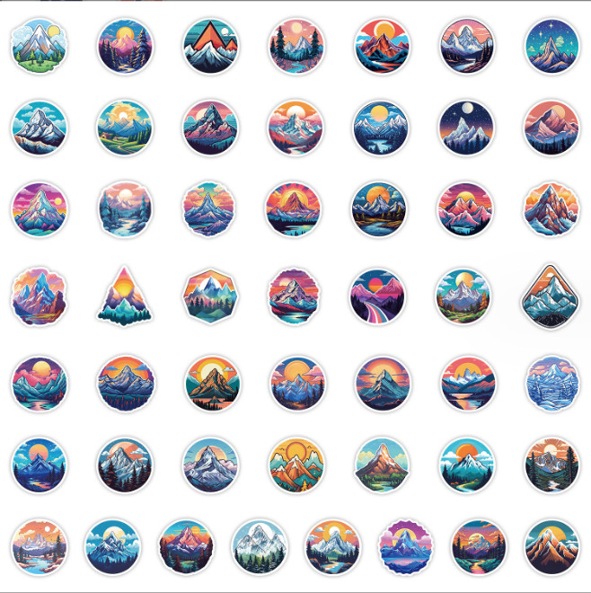 50 Pcs Stickers Snow Mountain Luggage Skateboard Car Phone Laptop Fridge Vinyl