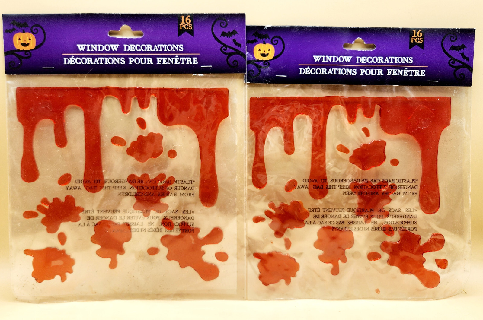 Set of 5 Halloween Bloody Drips Gel Stickers Clings Party Decor Hands Help, NEW