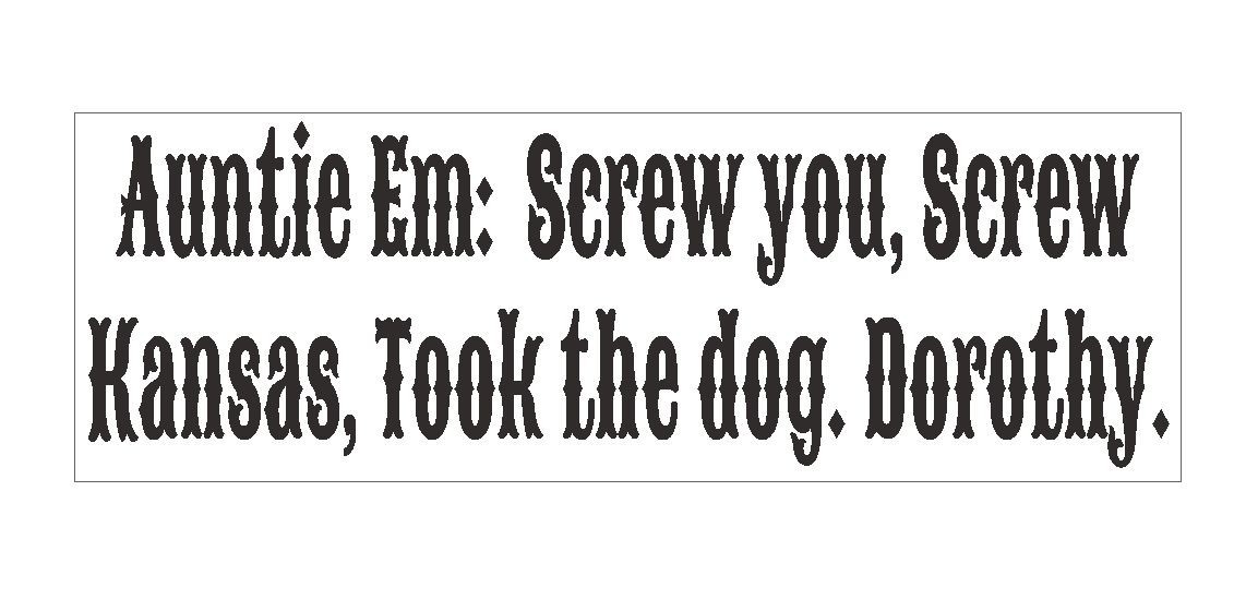 Auntie Em wizard of oz Dorothy Funny Bumper Sticker or Helmet Sticker D171