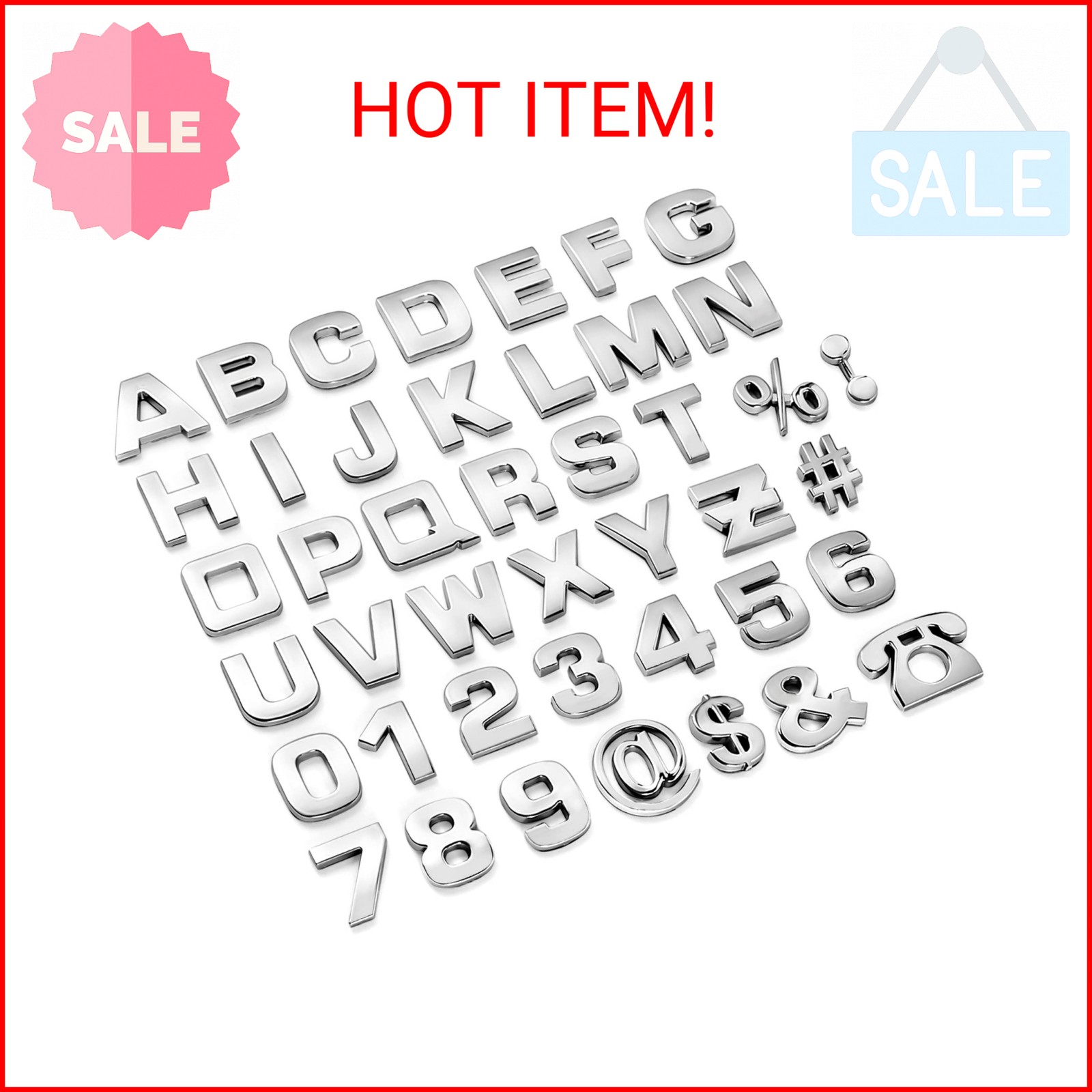 Lamoutor 43Pcs Car Emblem Letters Sticker DIY 3D Chrome Number Symbol Badge Deca