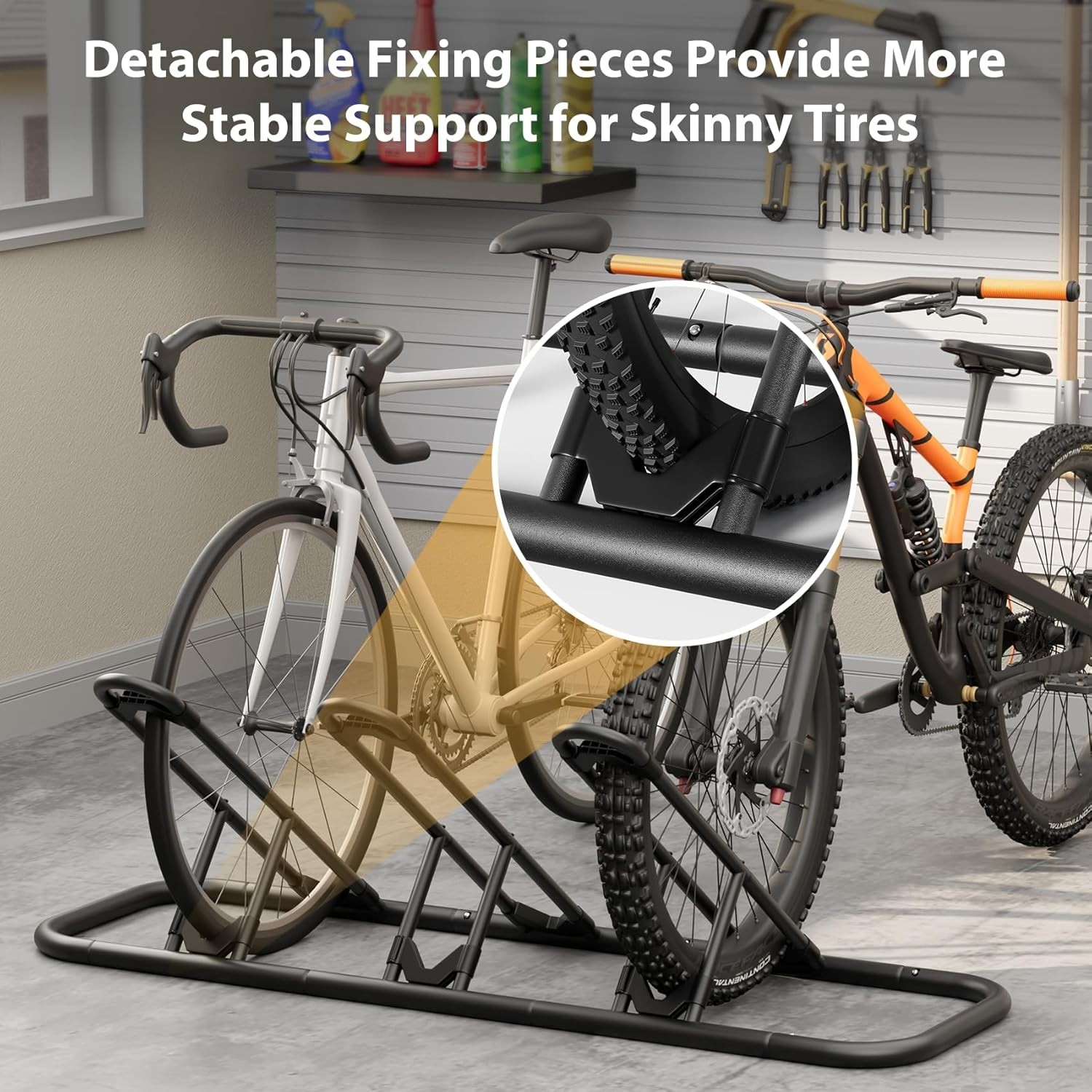 3-Bike Floor Rack for Garage & Outdoor – Ideal for Mountain, Road & Kids Bikes