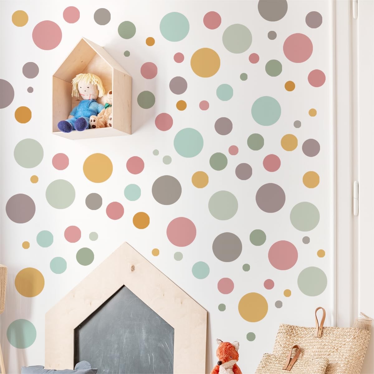 178 Pcs Bohemian Wall Decal with Polka Dots & Rainbows – Neutral Nursery Deco…