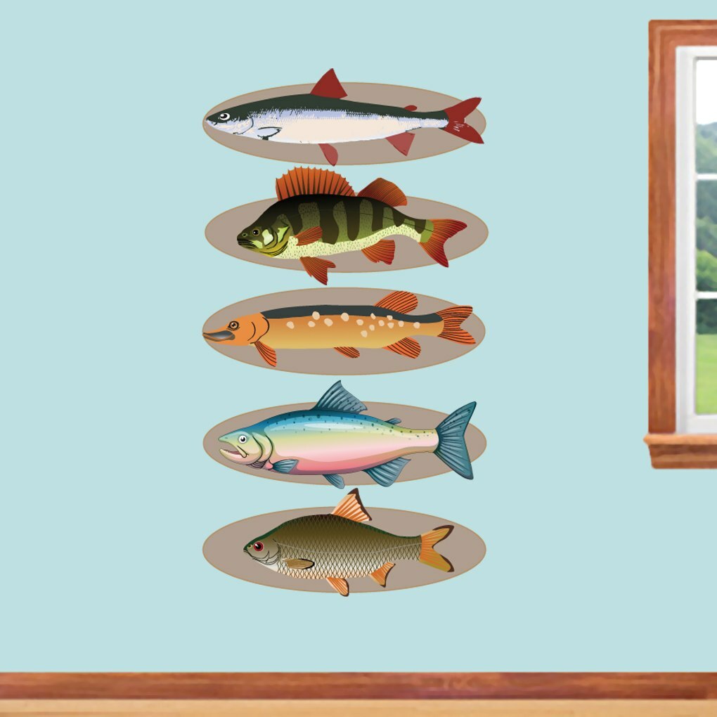 Mounted Fish Printed Wall Decal Set – Fish, Animal, Man Cave, Hobby, Kids, Decal