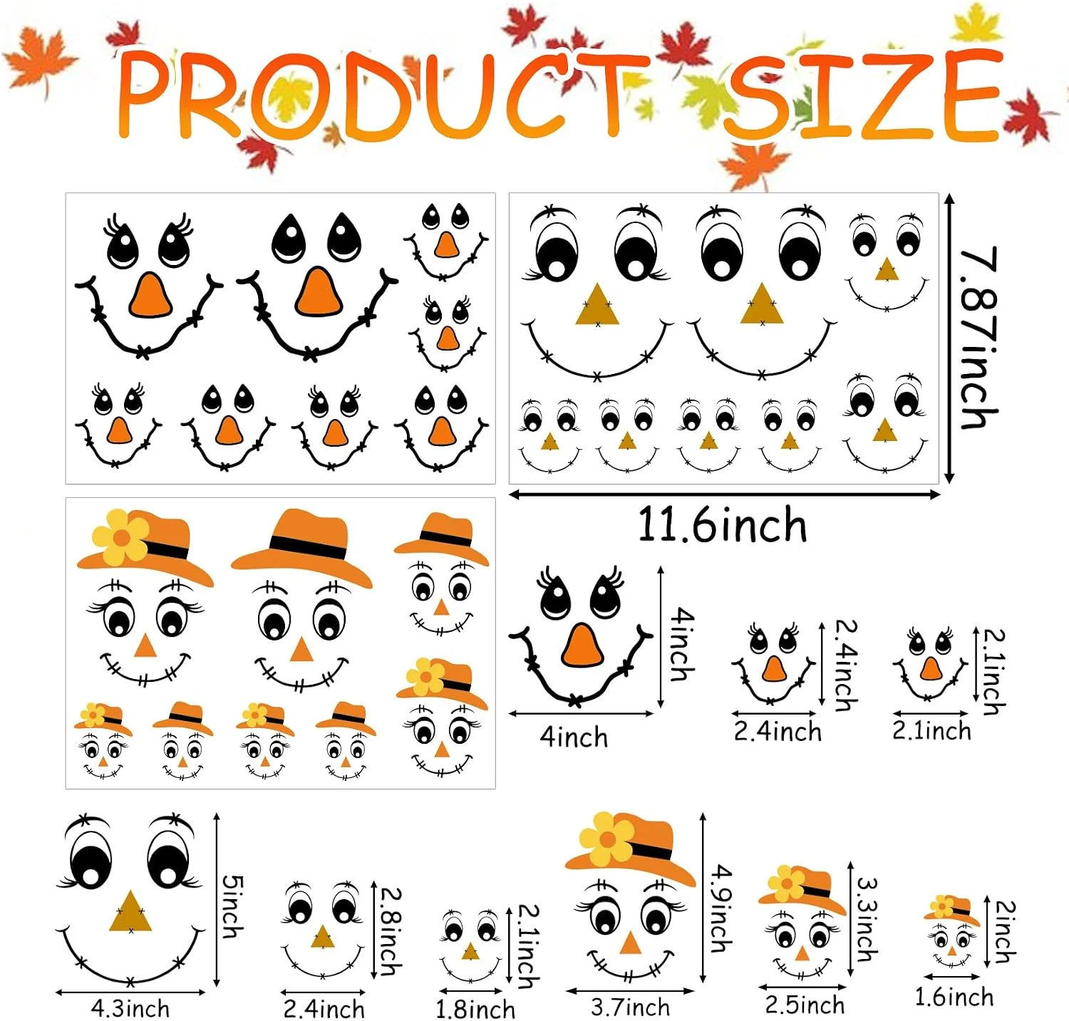 24pcs Fall Scarecrow Face Stickers Vinyl Decals Cute Autumn Scarecrow Face Stick