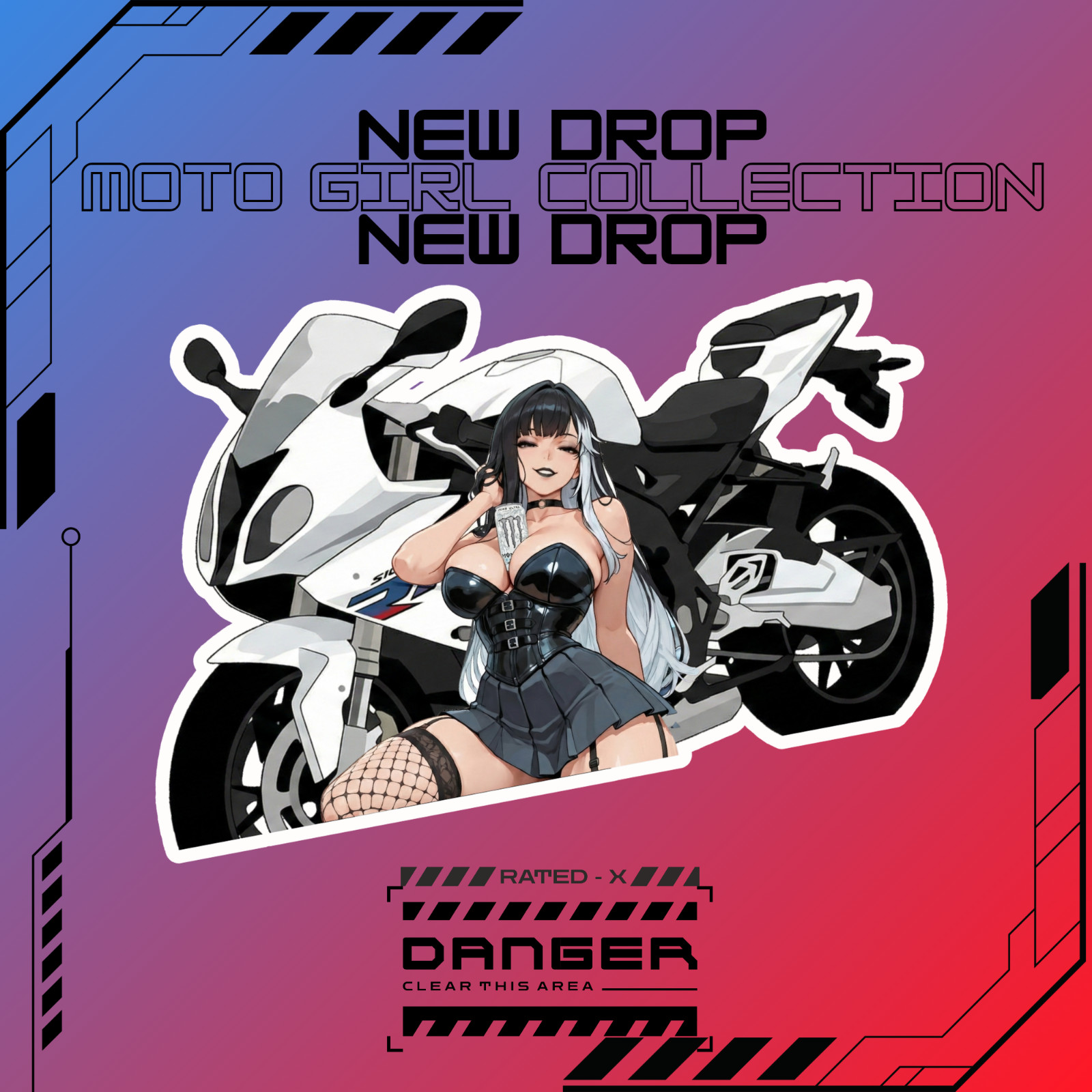 Motorcycle Goth Girl Sticker Decals | 3" X 4"
