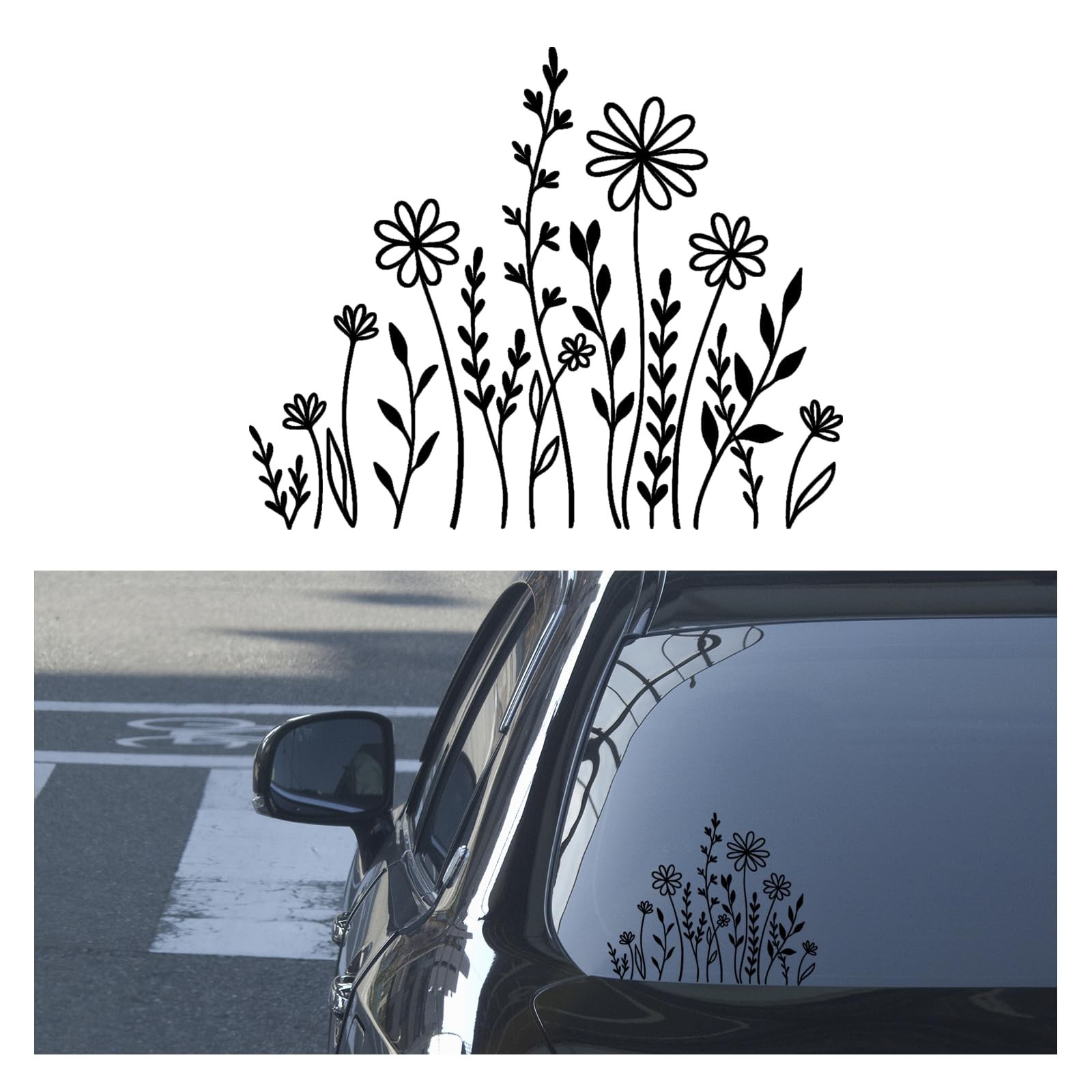 Wildflowers Boho Car Sticker Decal, Waterproof Vinyl Flower Vehicle Window St…