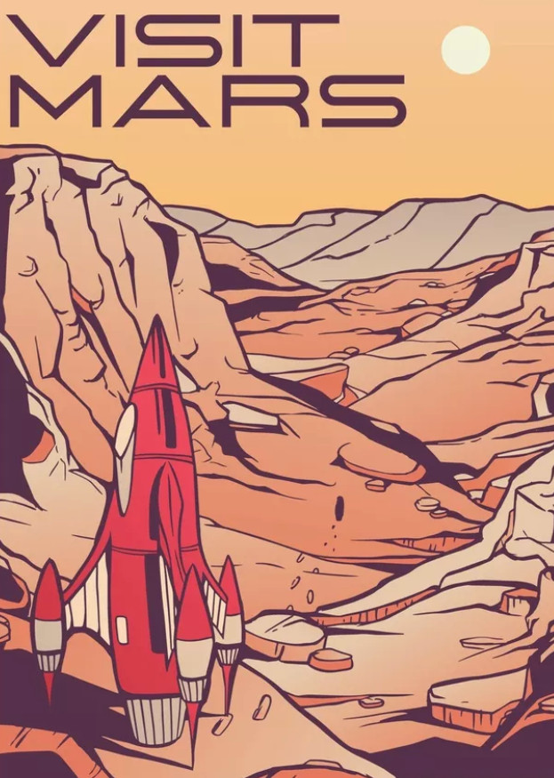 Visit Mars Retro Design Red Planet Sticker Label Card Gift Journal Scrapbook