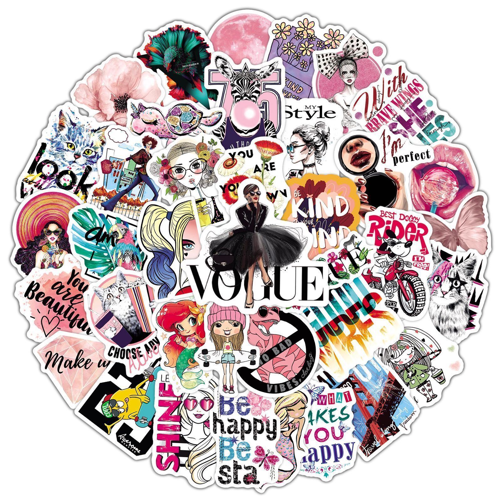 FASHION VOGUE Aesthetic VINYL Stickers~Water Bottle Waterproof Pink Decals