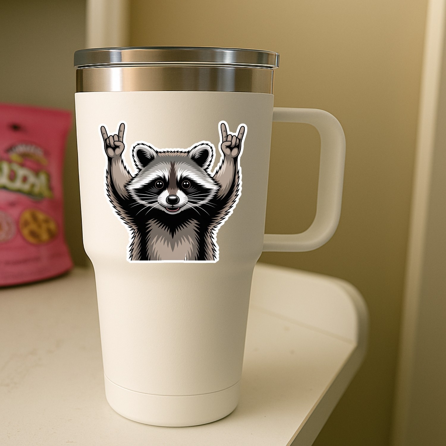 Funny Rocking Raccoon Stickers: Waterproof Vinyl Decals – 4 Pack