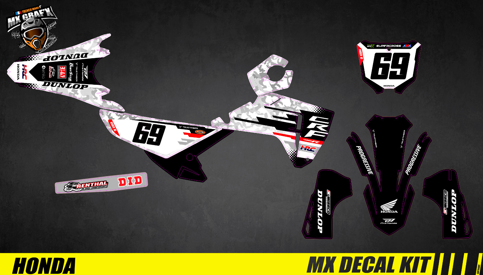 Kit Deco Motorcycle for / MX Decal Kit For Honda Crf – Camo Black V2