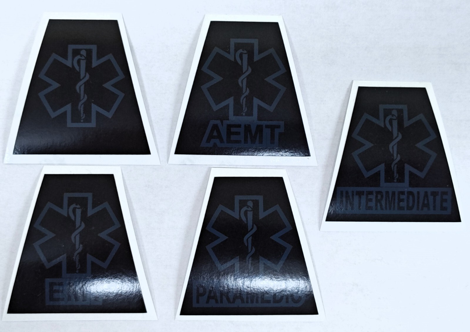 Reflective subdued Black EMT PARAMEDIC AEMT Tetrahedron Helmet Decal You Pick