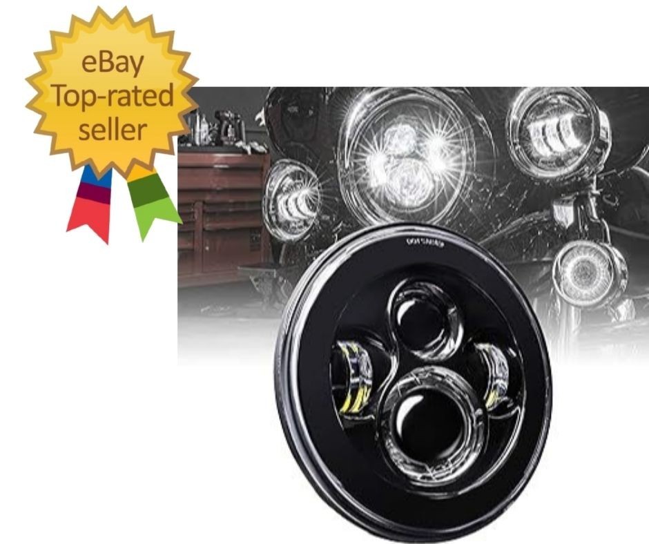 TRUE MODS 7" LED Headlight for Harley Davidson [Black-Finish] H4 Converters Plug