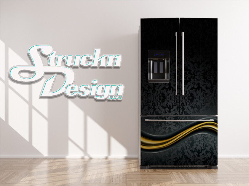 Wavy Gold Black Geometric Luxury Grey Fridge Freezer Wrap Side Door Vinyl Decal