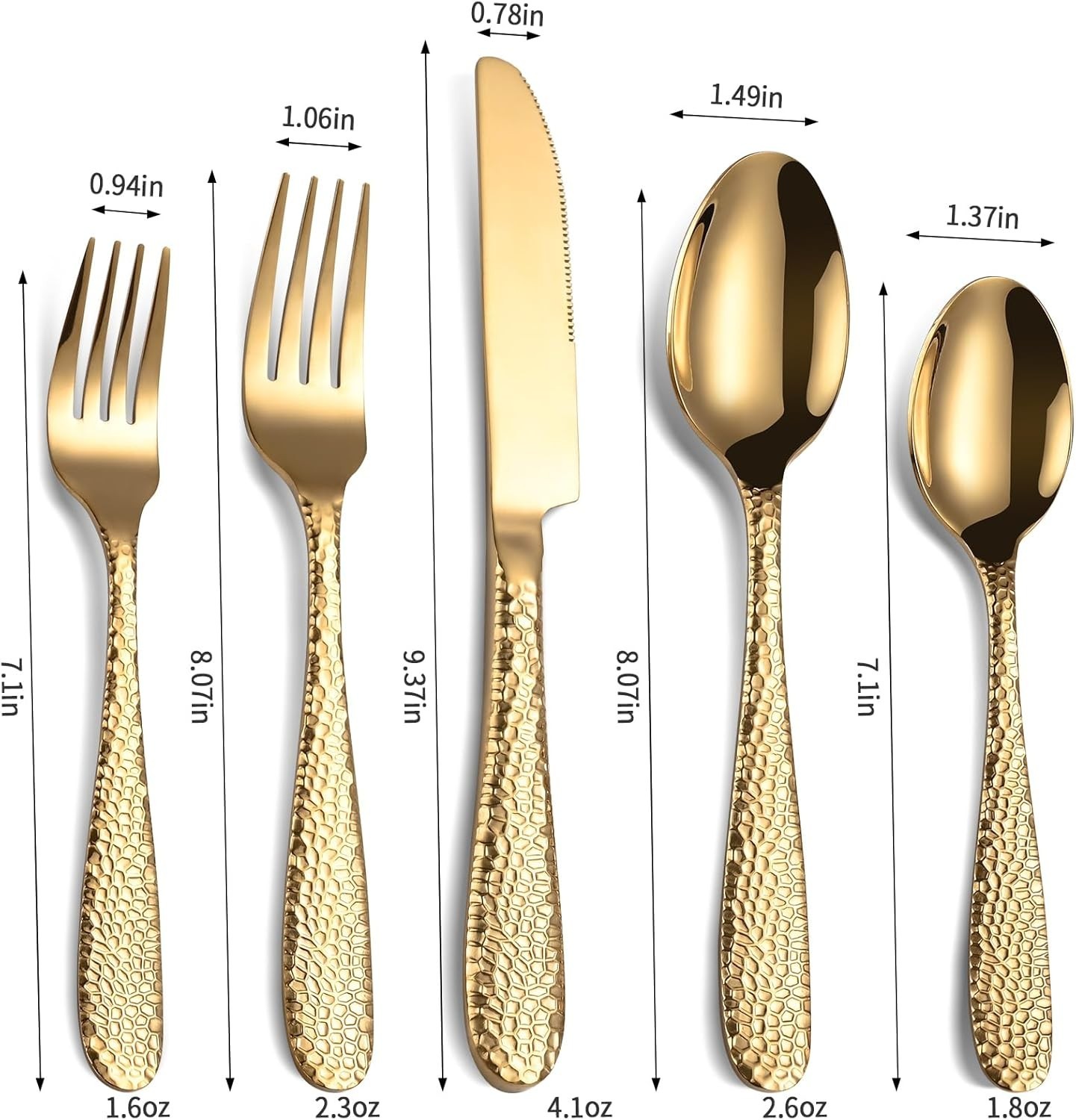 Gold Hammered Silverware Set, 20-Piece Heavy Duty Stainless Steel Flatware Sets
