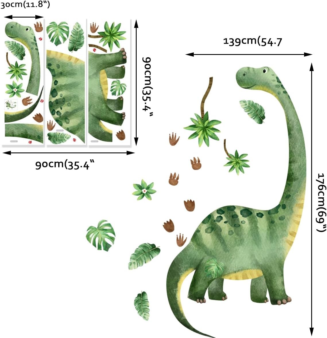Large Dinosaur Wall Decals Watercolor Dino Footprint Neutral Wall Stickers Baby