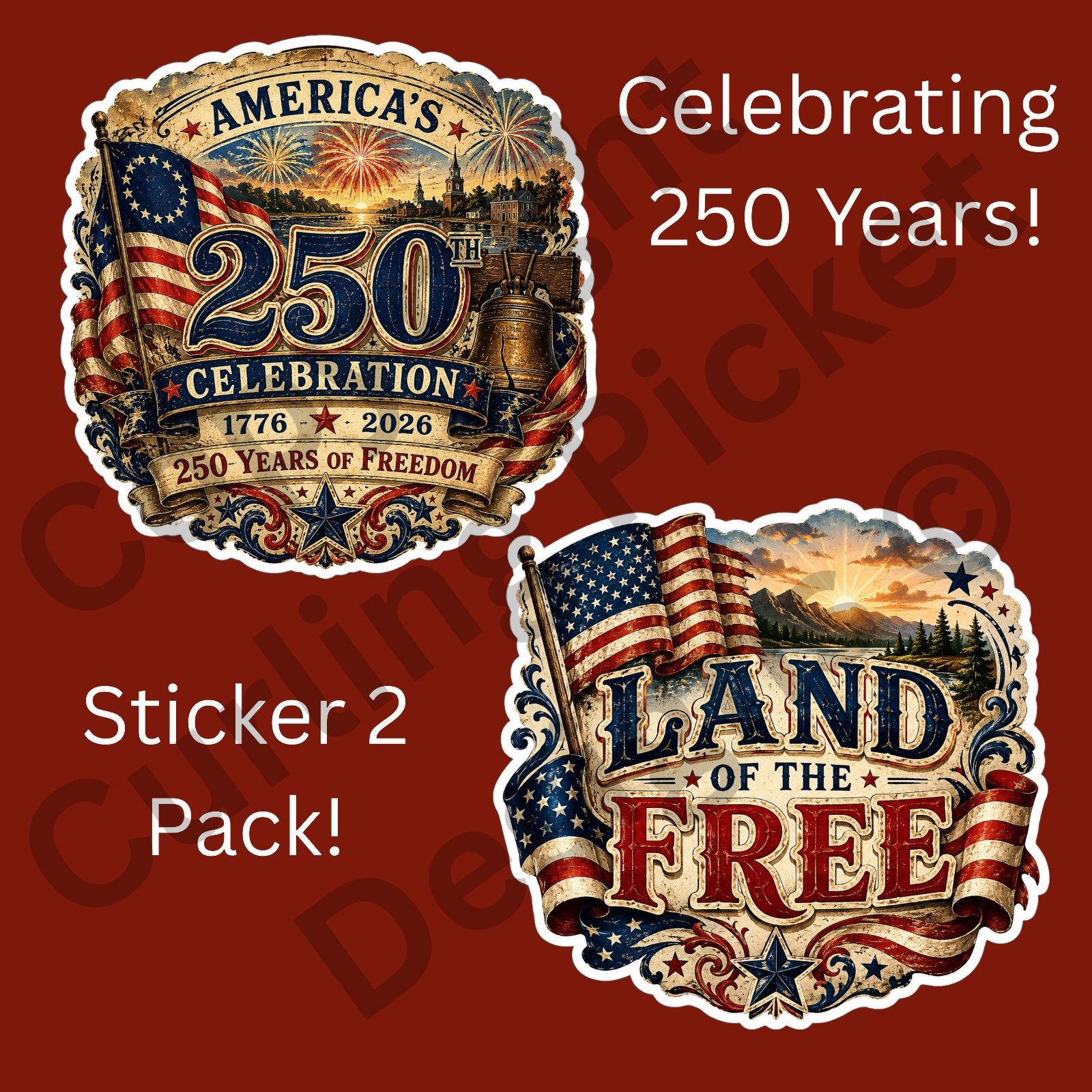 2-Pack Patriotic 3" Vinyl Sticker Set | America's 250th & Land of the Free