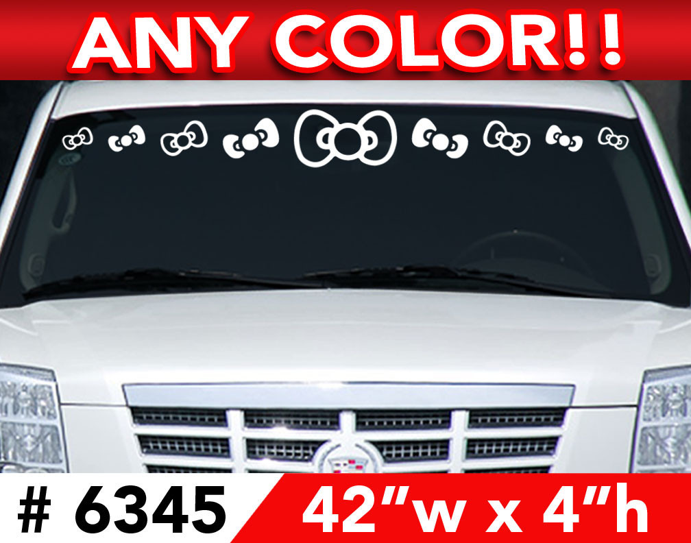 HELLO KITTY BOWS WINDSHIELD DECAL STICKER 42"w x 4"h Any 1 Color