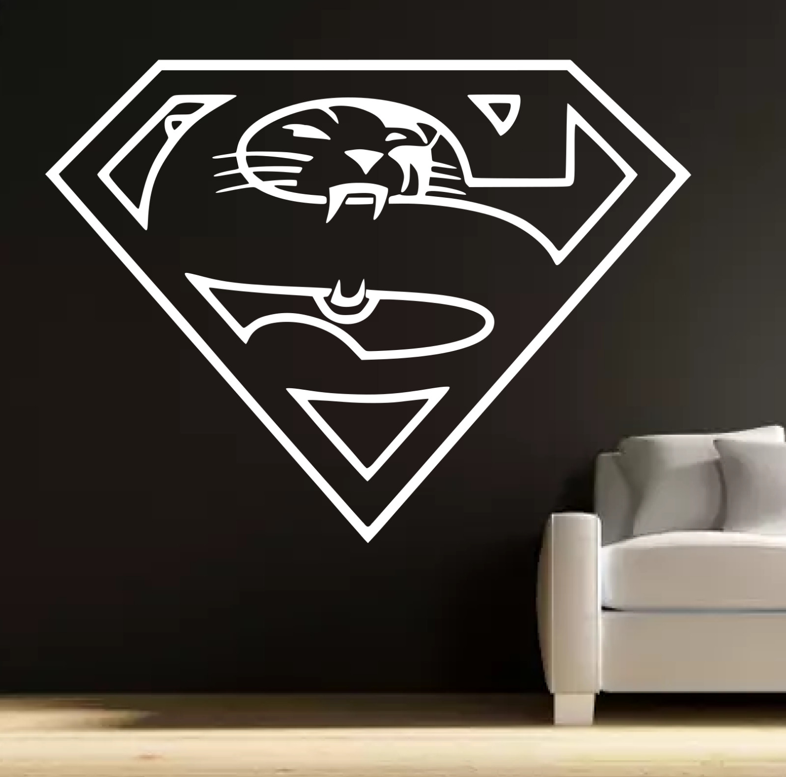 CAROLINA PANTHERS SUPERMAN LOGO LARGE WALL VINYL DIE CUT DECAL 22X30 INCHES