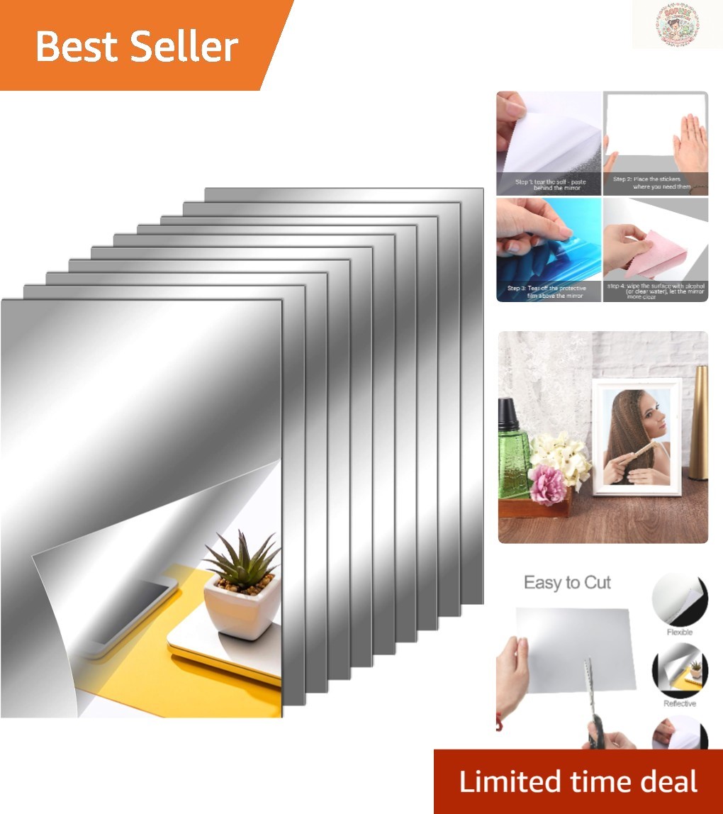 10-Piece Self-Adhesive Flexible Mirror Sheets for Modern Home Decor – 6×9 Inches