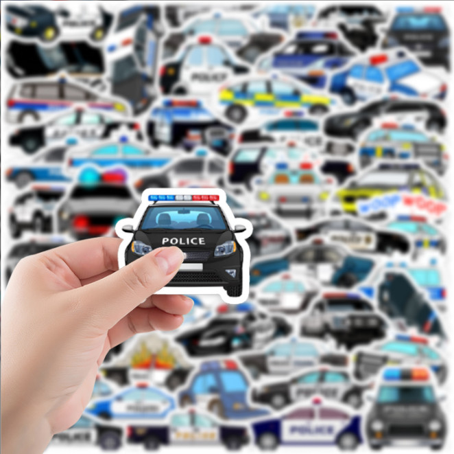 50 Pcs Stickers Police Car Fridge Luggage Skateboard Phone Fridge Helmet Vinyl