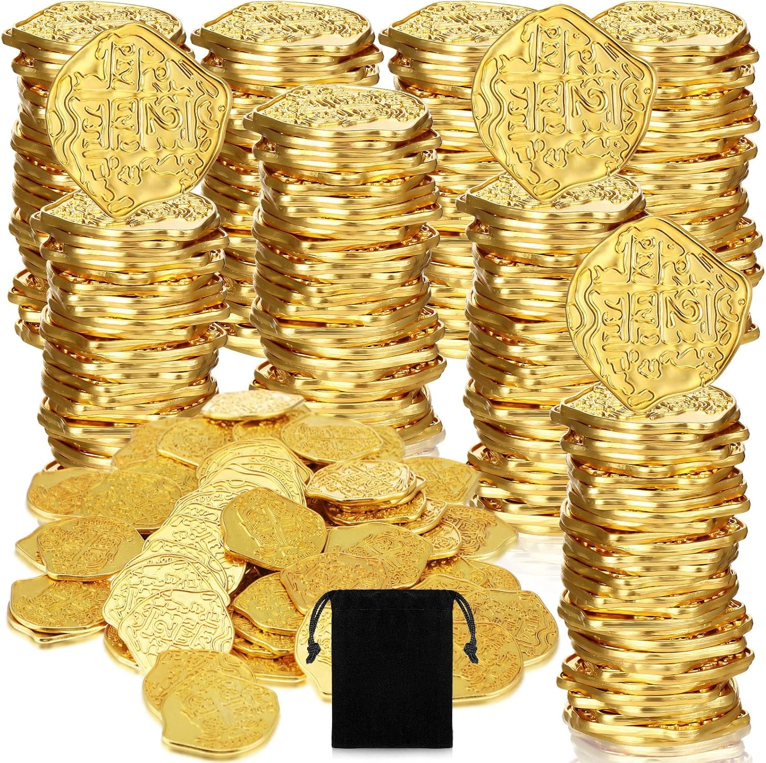 Hanaive 100 Pcs Metal Pirate Coins Treasure Chest Spanish Medium, Gold