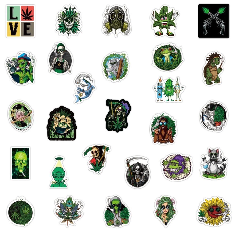 50 PCS 420 Weed Sticker Set [C] Marijuana Yeti Laptop Decals Car Free Shipping