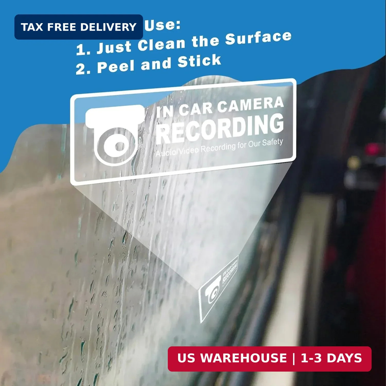 in Car Camera Recording Sticker, 2"x 5" Video Surveillance Sign Vehicle Decals,