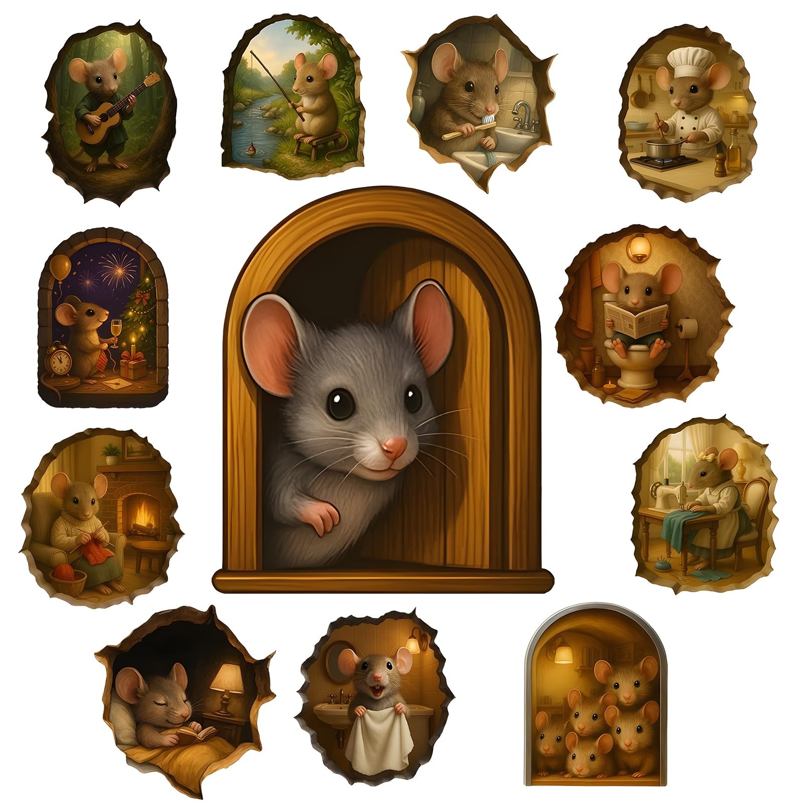 Mouse Hole Wall Decal 48 Pcs, 3D Illusion Peel and Stick Vinyl, Removable Wat…