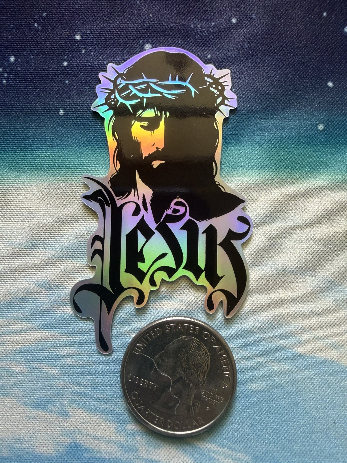 Christian Jesus Cross Holographic Sticker Religious Faith BibleVerse Vinyl Decal
