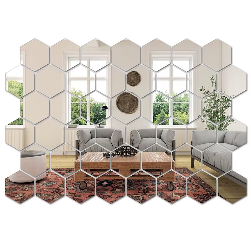 45PCS Hexagon Mirror Wall Stickers – DIY Decorative Wall Art Tiles