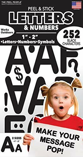 The Peel People 252 PC Peel and Stick Letters & Numbers, 1" and 2" Solid Black