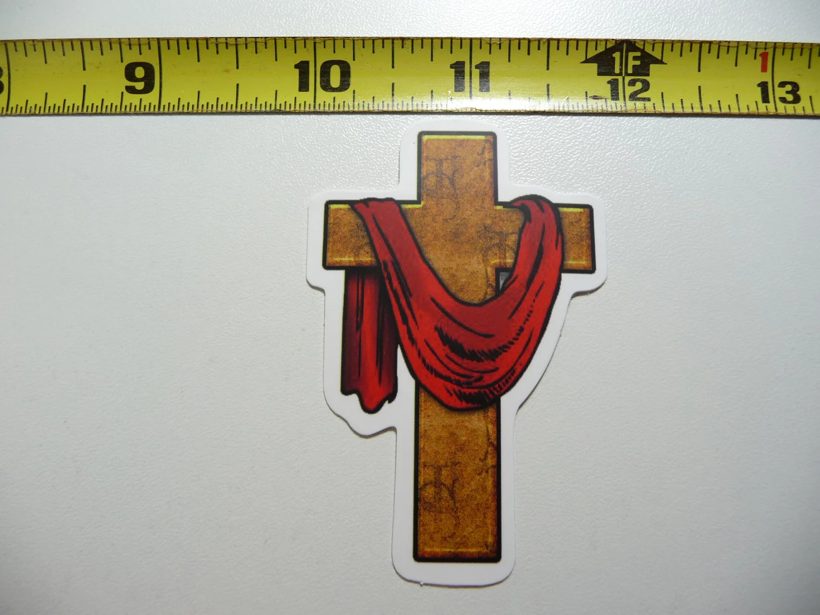 RELIGIOUS CLOTH ON CROSS SMALL STICKER DECAL CHRIST FAITH CHURCH BELIEF