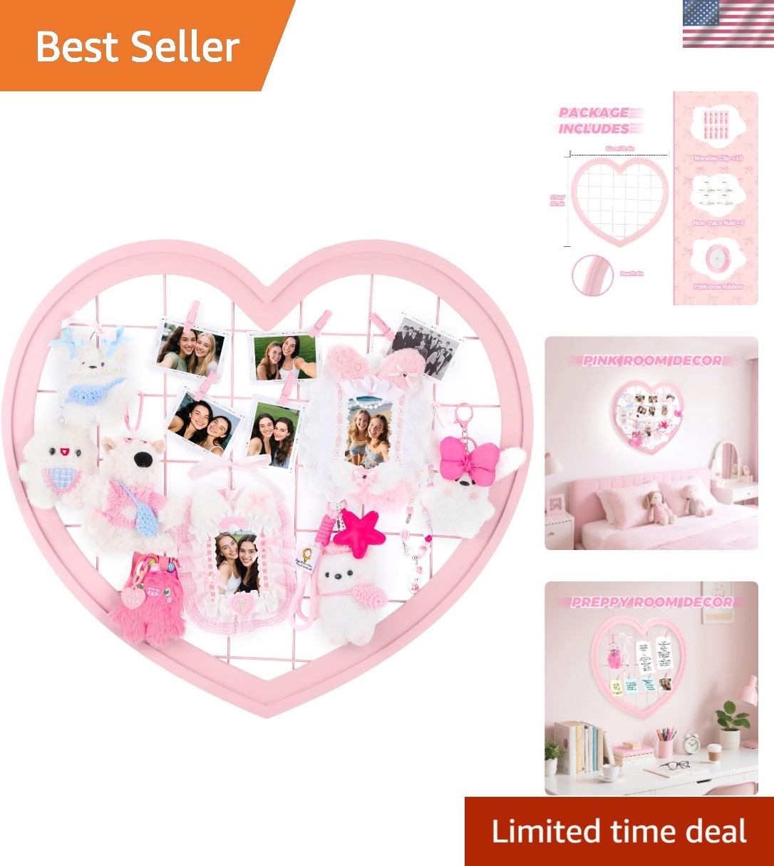 Stylish Heart-Shaped Wire Wall Grid Panel for Photos – Perfect for Teen Rooms
