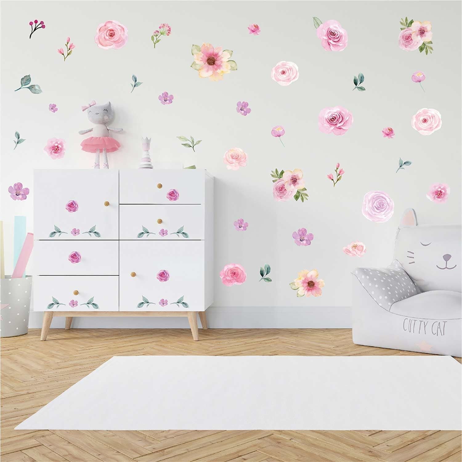 Easy-To-Apply Floral Stickers – 60PCS Watercolor Decor for Kids' Spaces
