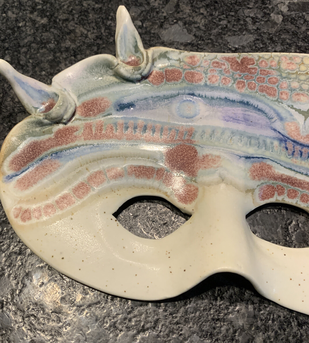 Pottery Handpainted Face Wall Mask 12” In Length By 6 1/2” Wide Beautiful