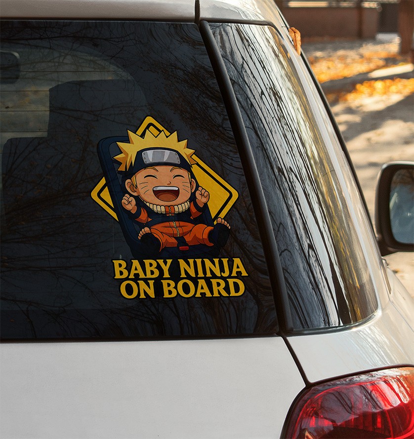 Naruto Baby On Board Decal – Glossy Vinyl Sticker – 6.75” × 7.75” – Weatherproof