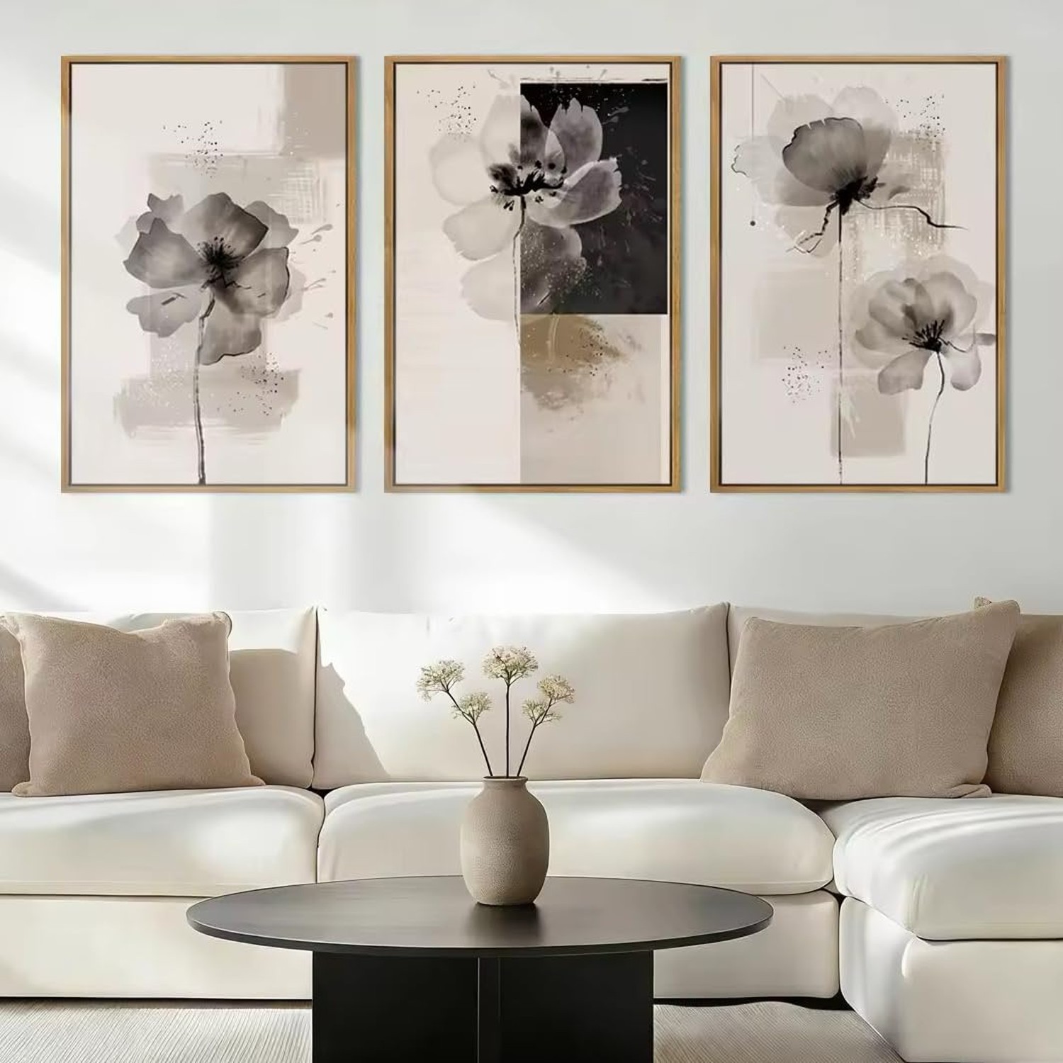 IARTTOP Extra Large Black Neutral Framed Wall Art 24×36 Inch Beige Tan Abstra…