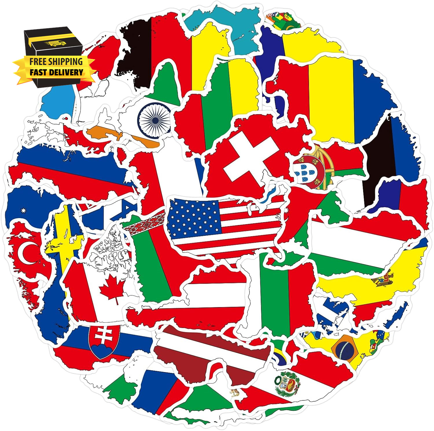 100 Pcs World Flag Stickers for Water Bottle, Waterproof Country Flag Sticker Pa