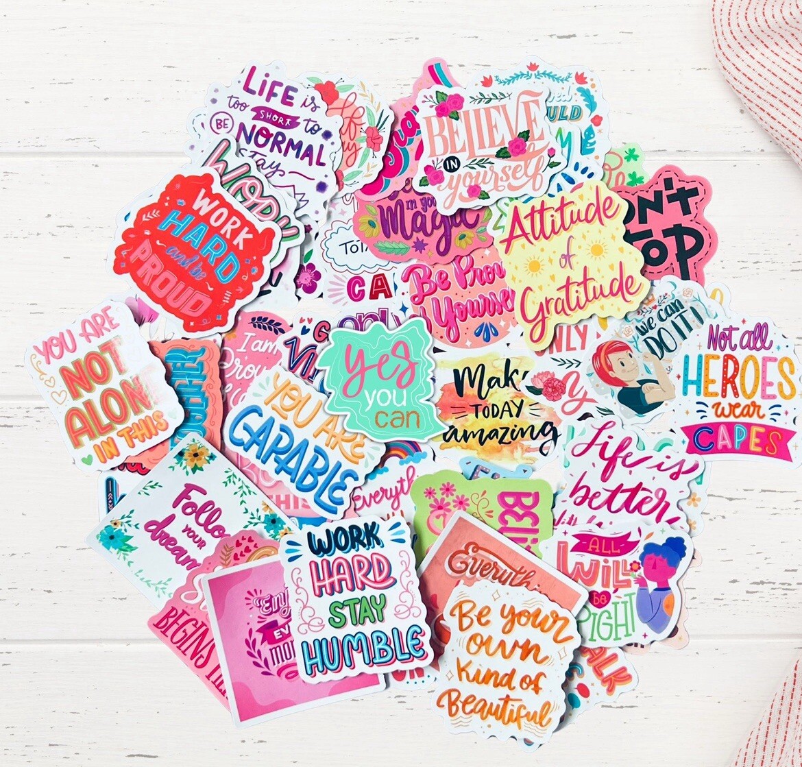 Affirmation Sticker Pack of 30 Waterproof Vinyl Decals, Self Love, Motivational