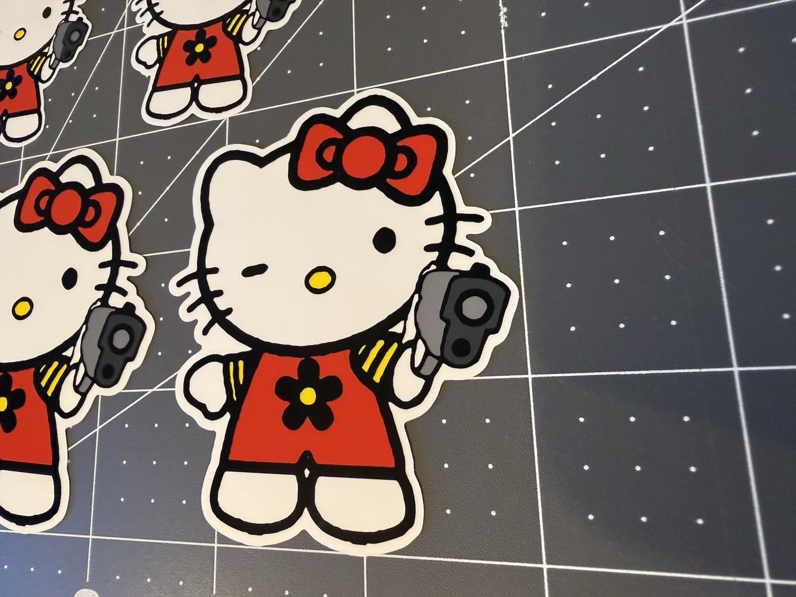 Hello Kitty Stickers Holding Gun Red 4 sticker Lot